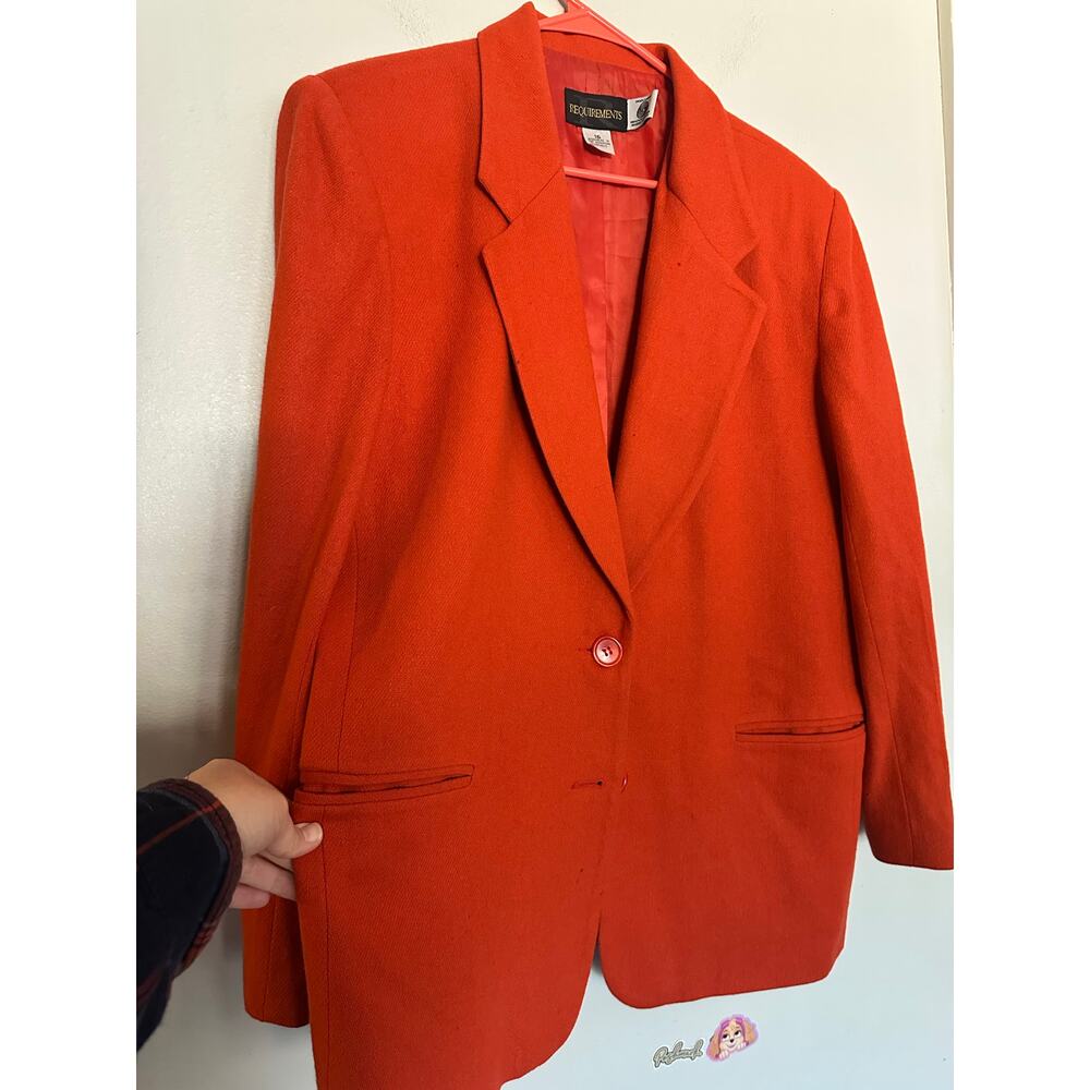 Vintage REQUIREMENTS Orange Red Front Button 100% Pure New Wool Blazer Jacket 16 - Picture 5 of 10